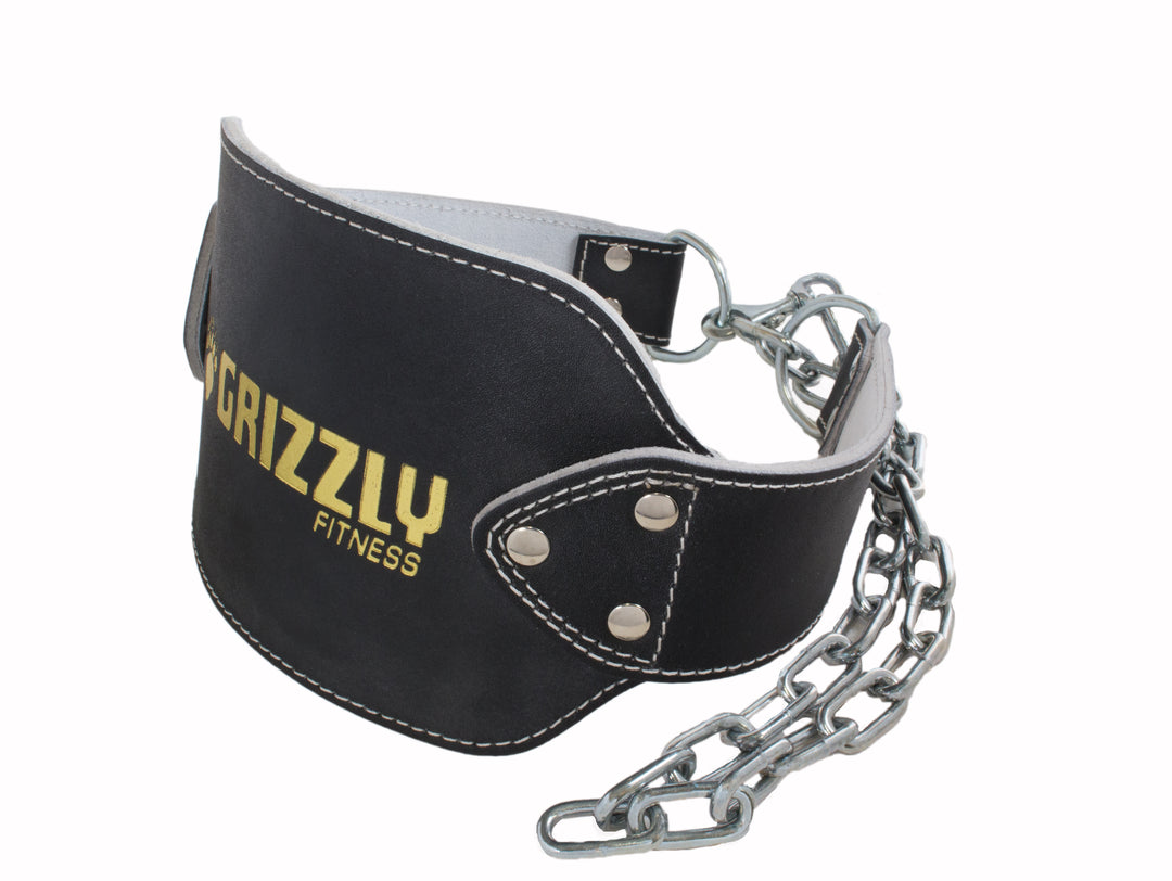 Grizzly Fitness Leather Pro Dip Weight Training Belt (36" Chain)