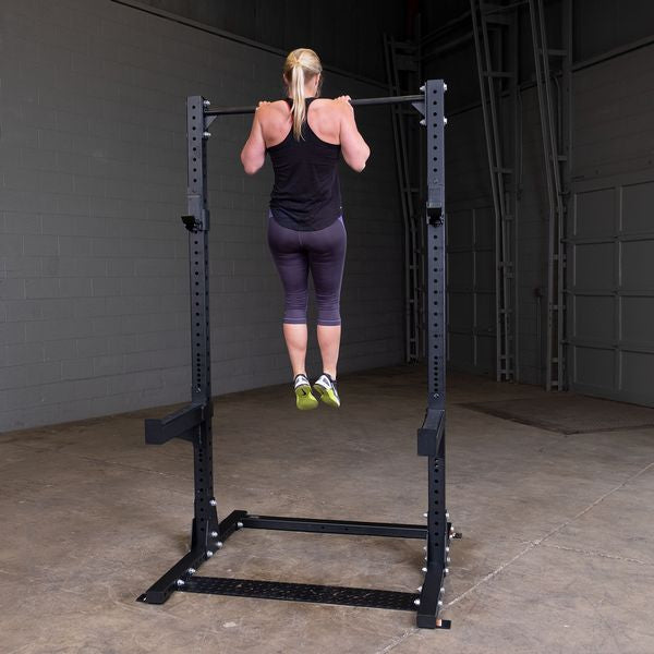 Body-solid SPR500 Half Rack with girl pulling Up | Body Basics