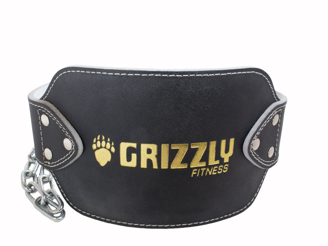 Grizzly Fitness Leather Pro Dip Weight Training Belt (36" Chain)