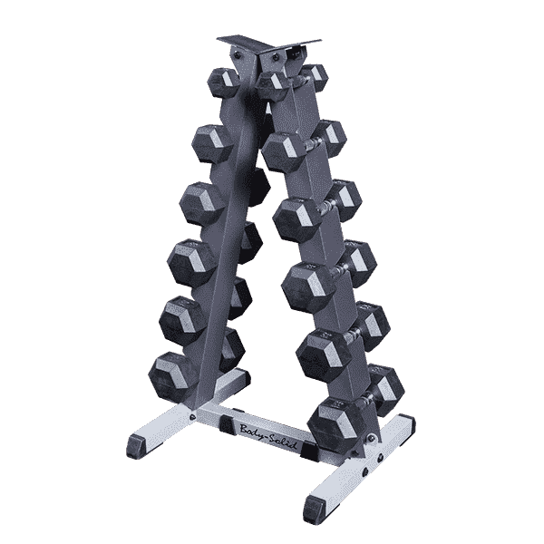 5-30lb 6 Pair Rubber Dumbbell Set with Rack